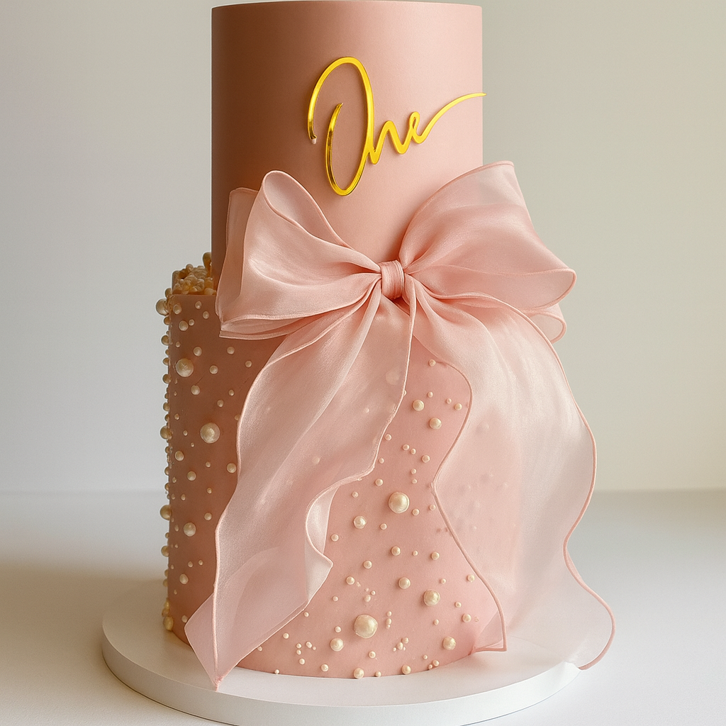 Blush Pink Pearl Bow Birthday Cake