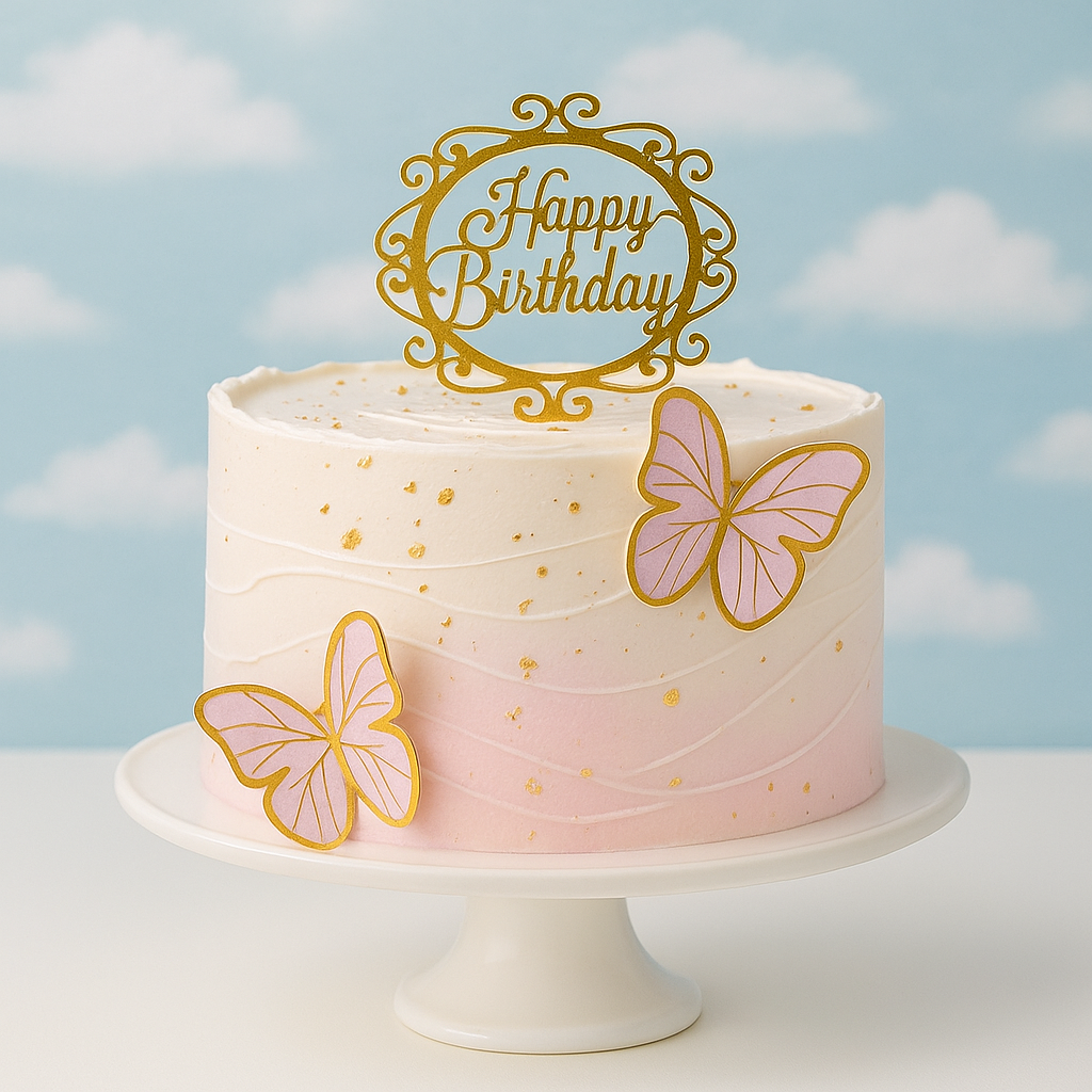 Golden Butterfly Birthday Cake