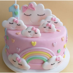 Sweet Rainbow Cloud Birthday Cake