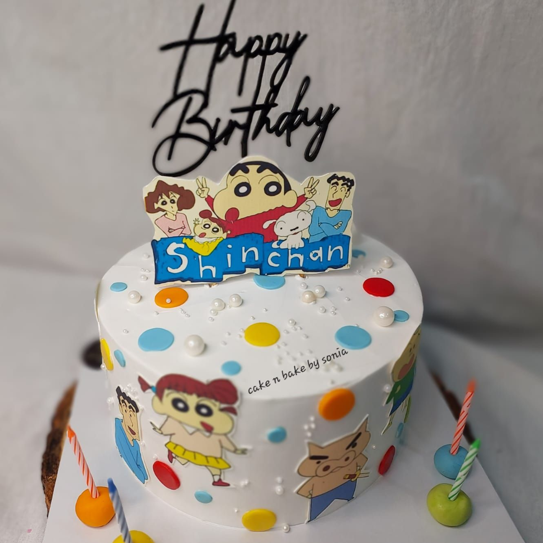Shinchan Family White Cream Birthday Cake