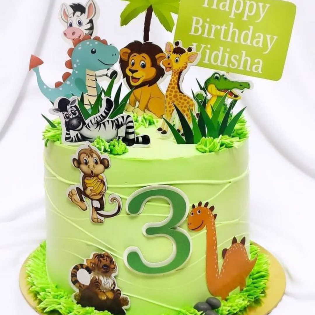 Jungle Safari Animal Birthday Vanilla Cake