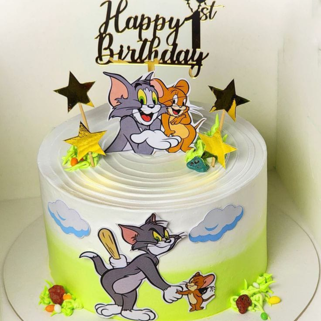 Tom & Jerry Cartoon Birthday White Cream Cake