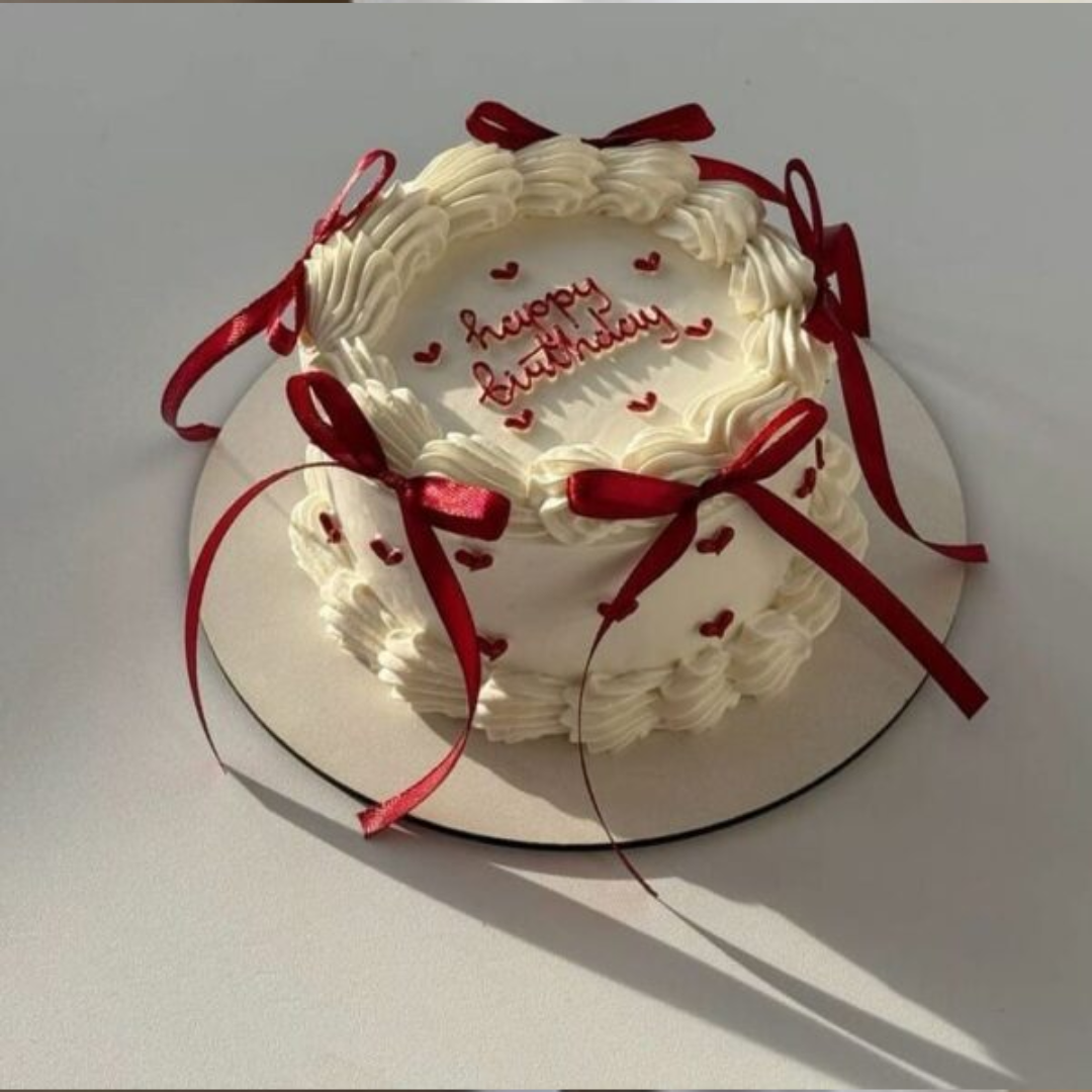 Red Ribbon Heart Birthday Cake