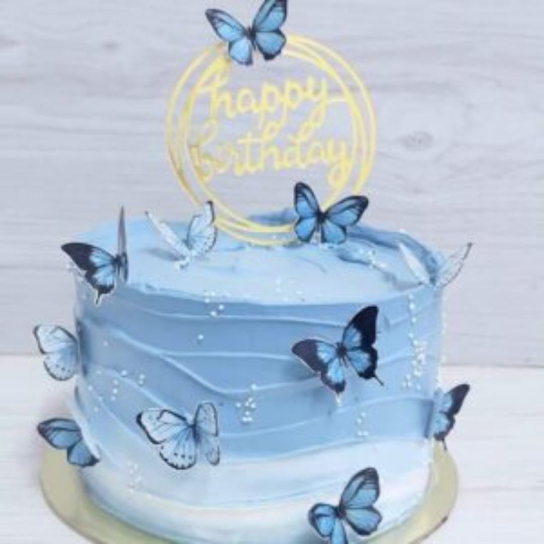 Blue Butterfly Birthday Cake
