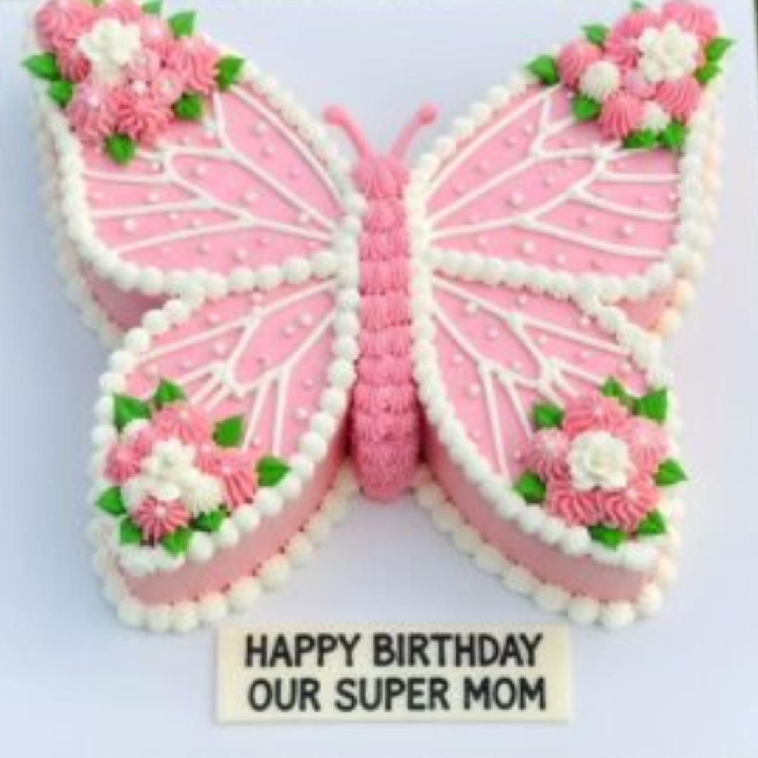 Pink Butterfly Floral Mom Birthday Cake