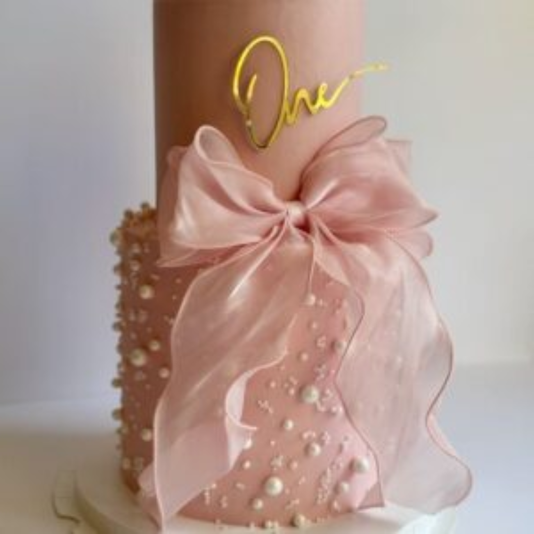 Blush Pink Pearl Bow Birthday Cake