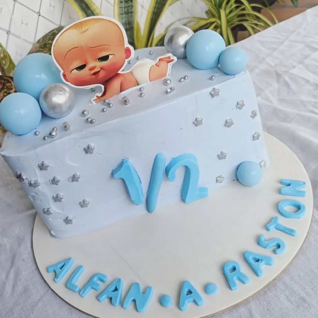 Boss Baby Half-Birthday Blue Rosette Cake