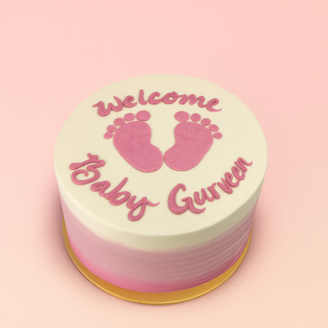 Welcome Baby Girl Footprints Strawberry Cake