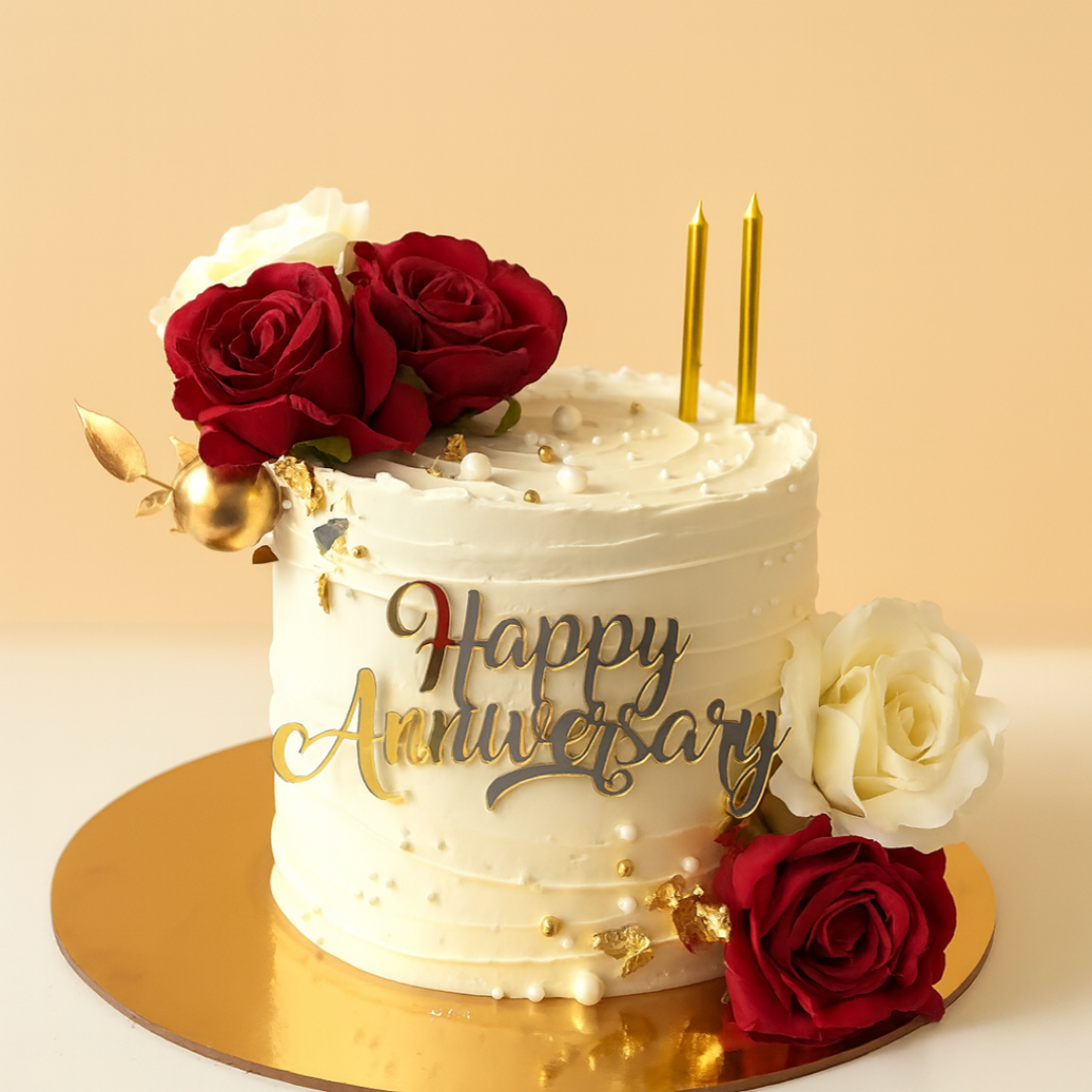 Red & White Roses Anniversary Cake