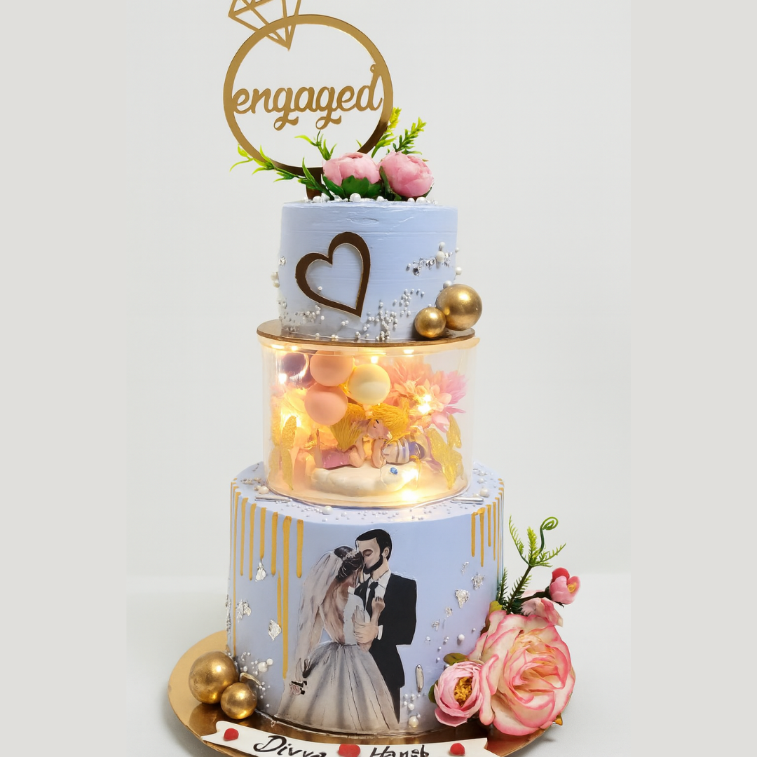 Fairy-Tale Engagement Blue Rosette Cake