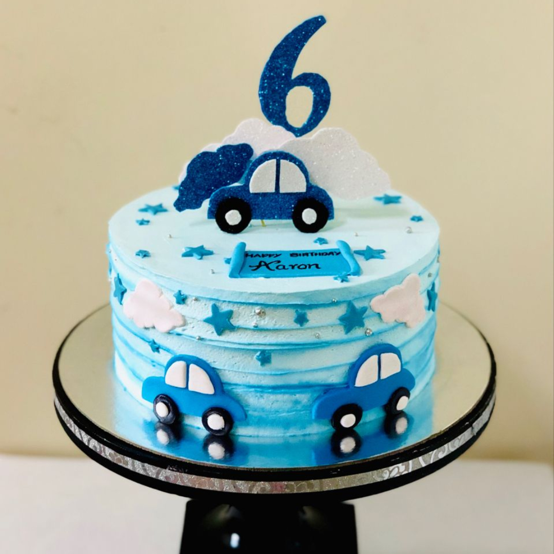 Blue Car Themed 6th Birthday Vanilla Cake