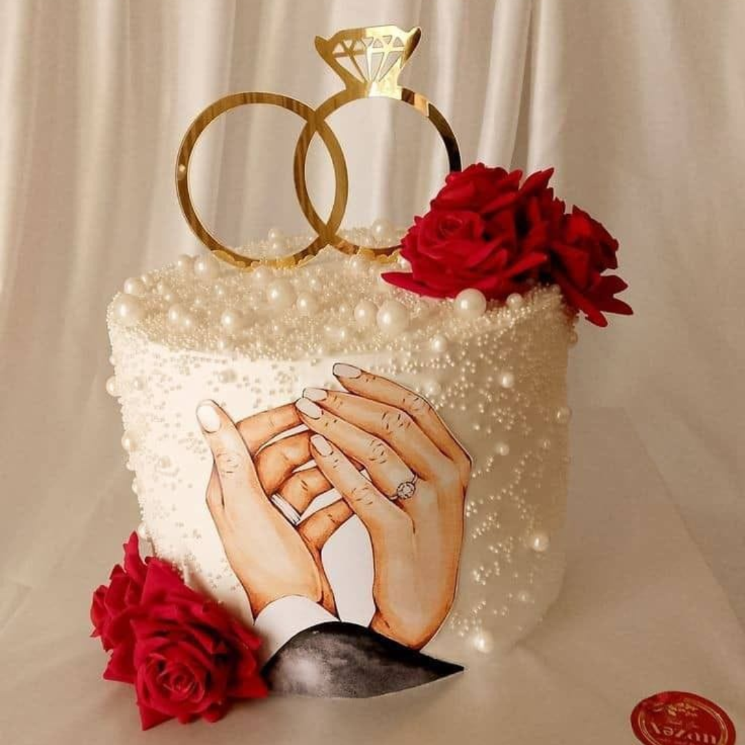 Pearl Elegance Engagement Cake